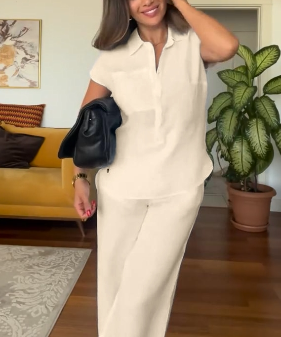 🔥Women's Summer Linen Casual Shirt Wide-Leg Pants Two-Piece Suit(Buy 2 Free Shipping)