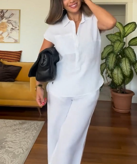 🔥Women's Summer Linen Casual Shirt Wide-Leg Pants Two-Piece Suit(Buy 2 Free Shipping)