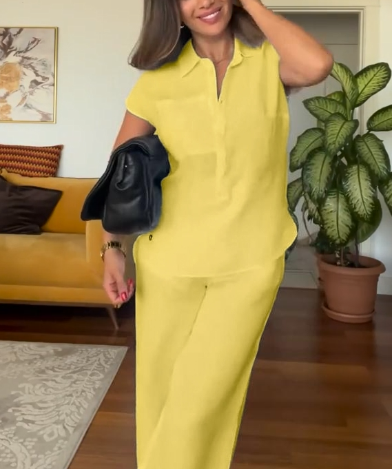 🔥Women's Summer Linen Casual Shirt Wide-Leg Pants Two-Piece Suit(Buy 2 Free Shipping)